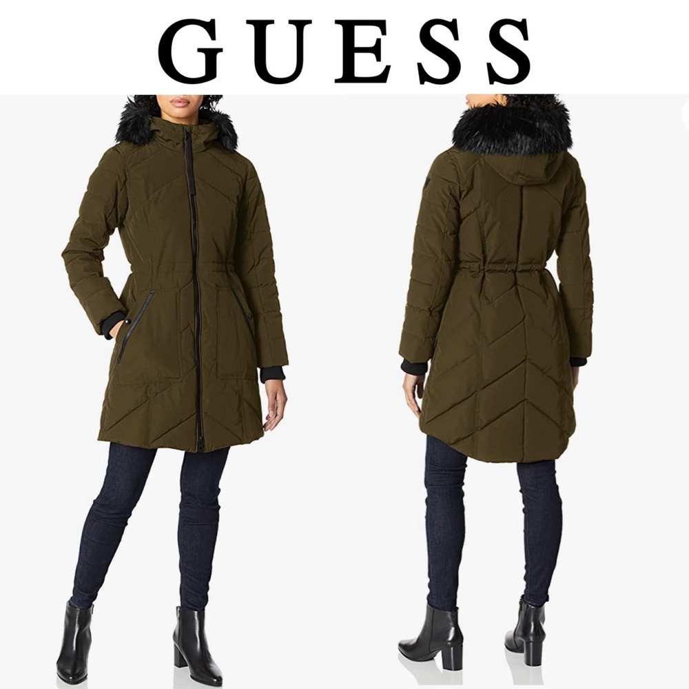 *Guess Green Winter Deluxe Puffer Coat with Fur Hood*